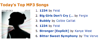 Top Singles at Amazon’s MP3